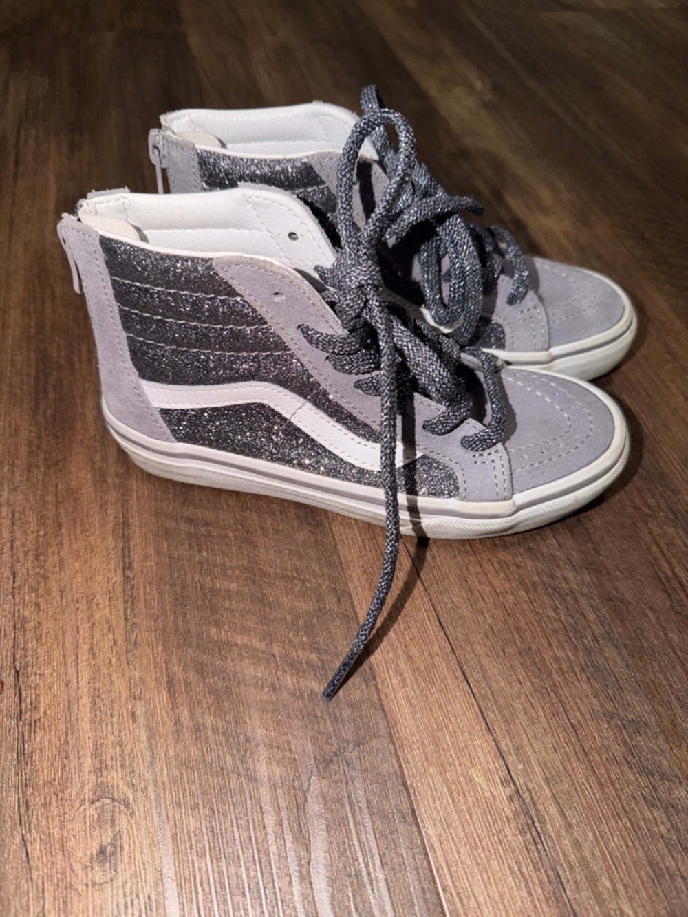 VANS SK8-HI TOP Silver Glitter with Glitter Strings girls size 13.5